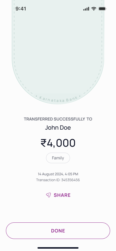 Banking app success screen